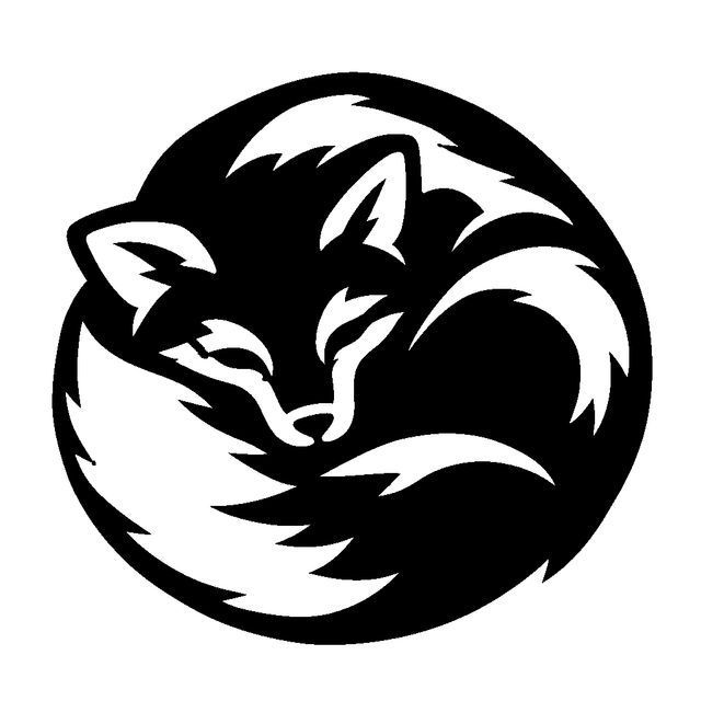 Sleeping fox curled into a circle with its fluffy tail wrapped around its body.